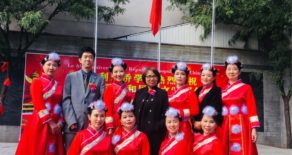 The Grace Multicultural Art Troupe participates in the flag-raising ceremony of the 2018 Montreal Overseas Chinese Scholars